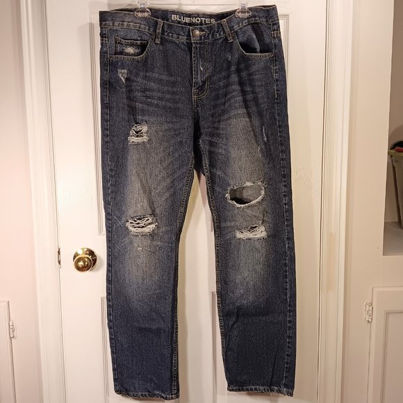 Bluenotes Distressed Blue Slim Jeans Men's Tall Size 38 Long Inseam 32 - Picture 1 of 16